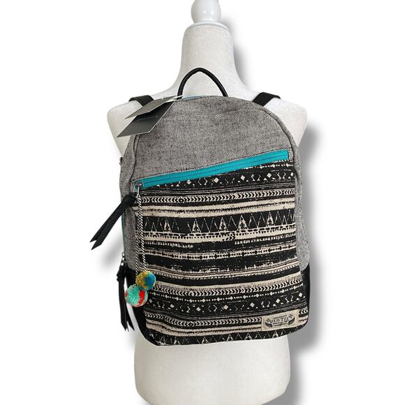 Pistil It Girl Backpack Multi Color Textured Canvas Faux Leather Book Bag - Picture 3 of 15